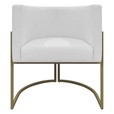 Kit 2 Poltronas Recepção Luna Corino Cores Base De Ferro Champagne Branco Corino