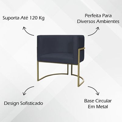 Kit 2 Poltronas Decorativa Recepção Luna Suede Cores Base De Ferro Champagne Preto Suede
