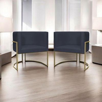 Kit 2 Poltronas Decorativa Recepção Luna Suede Cores Base De Ferro Champagne Preto Suede
