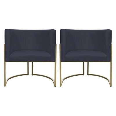 Kit 2 Poltronas Decorativa Recepção Luna Suede Cores Base De Ferro Champagne Preto Suede