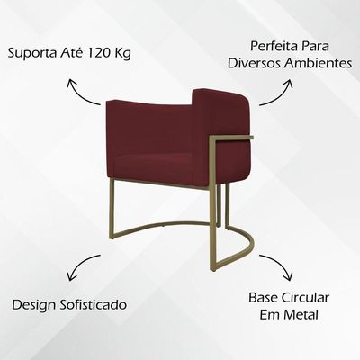 Kit 2 Poltronas Recepção Luna Corino Cores Base De Ferro Champagne Bordô Corino