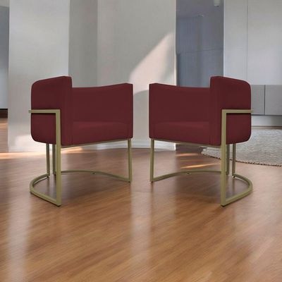 Kit 2 Poltronas Recepção Luna Corino Cores Base De Ferro Champagne Bordô Corino