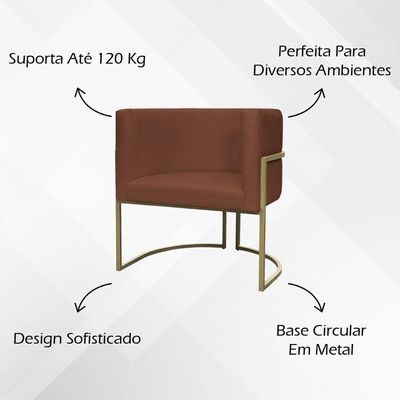 Kit 2 Poltronas Decorativa Recepção Luna Suede Cores Base De Ferro Champagne Terracota Suede