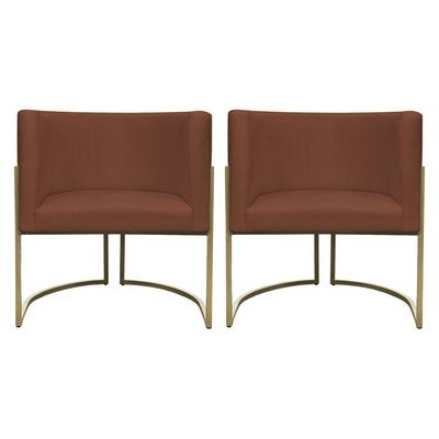 Kit 2 Poltronas Decorativa Recepção Luna Suede Cores Base De Ferro Champagne Terracota Suede