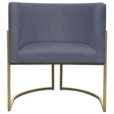 Poltrona Decorativa Recepção Luna Suede Base Ferro Champagne Cinza Suede