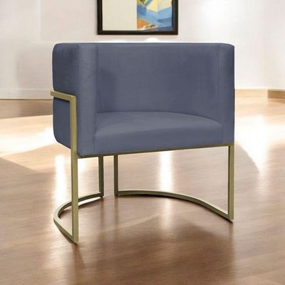 Poltrona Decorativa Recepção Luna Suede Base Ferro Champagne Cinza Suede