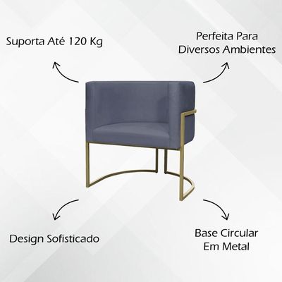 Poltrona Decorativa Recepção Luna Suede Base Ferro Champagne Cinza Suede