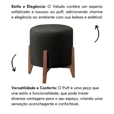 Kit 2 Puff Decorativo Para Sala Redondo Luxo Selena Veludo preto