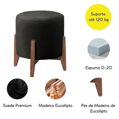 Kit 2 Puff Decorativo Para Sala Redondo Luxo Viena Suede preto