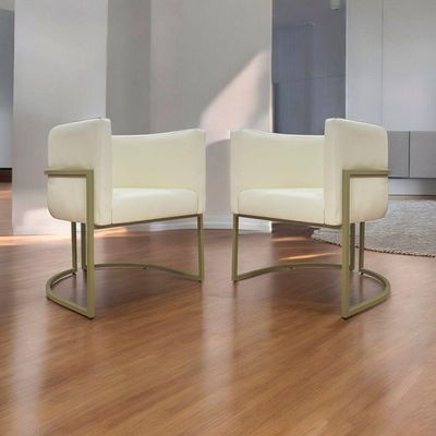 Kit 2 Poltronas Recepção Luna Corino Cores Base De Ferro Champagne Bege Corino