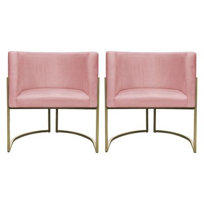Kit 2 Poltronas Decorativa Recepção Luna Suede Cores Base De Ferro Champagne Rosê Suede