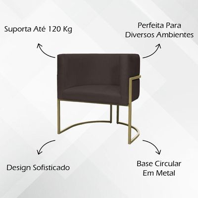 Kit 2 Poltronas Decorativa Recepção Luna Suede Cores Base De Ferro Champagne Marrom Suede