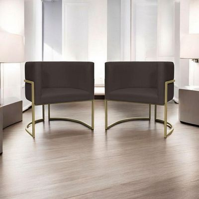 Kit 2 Poltronas Decorativa Recepção Luna Suede Cores Base De Ferro Champagne Marrom Suede