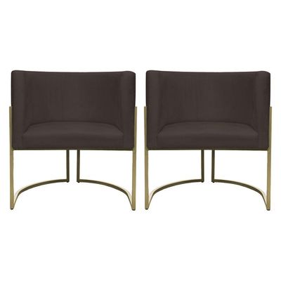 Kit 2 Poltronas Decorativa Recepção Luna Suede Cores Base De Ferro Champagne Marrom Suede