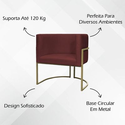 Kit 2 Poltronas Decorativa Recepção Luna Suede Cores Base De Ferro Champagne Bordô Suede
