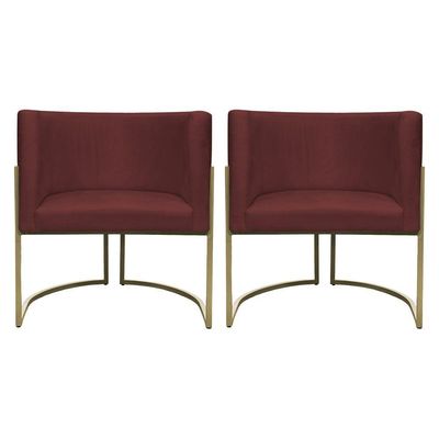 Kit 2 Poltronas Decorativa Recepção Luna Suede Cores Base De Ferro Champagne Bordô Suede