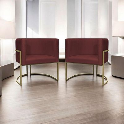 Kit 2 Poltronas Decorativa Recepção Luna Suede Cores Base De Ferro Champagne Bordô Suede