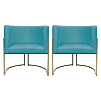 Kit 2 Poltronas Decorativa Recepção Luna Suede Cores Base De Ferro Champagne Azulturquesa Suede