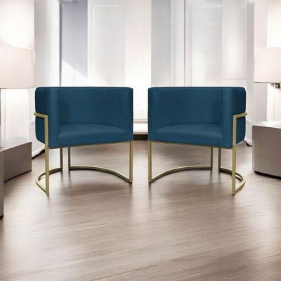 Kit 2 Poltronas Decorativa Recepção Luna Suede Cores Base De Ferro Champagne Azulmarinho Suede