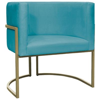 Kit 2 Poltronas Decorativa Recepção Luna Suede Cores Base De Ferro Champagne Azulturquesa Suede