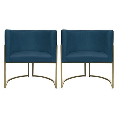 Kit 2 Poltronas Decorativa Recepção Luna Suede Cores Base De Ferro Champagne Azulmarinho Suede