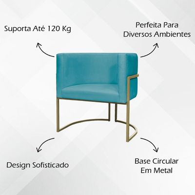 Kit 2 Poltronas Decorativa Recepção Luna Suede Cores Base De Ferro Champagne Azulturquesa Suede