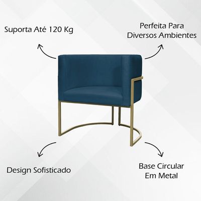 Kit 2 Poltronas Decorativa Recepção Luna Suede Cores Base De Ferro Champagne Azulmarinho Suede