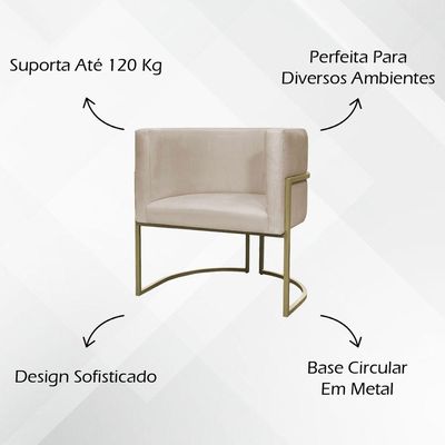 Kit 2 Poltronas Decorativa Recepção Luna Suede Cores Base De Ferro Champagne Bege Suede