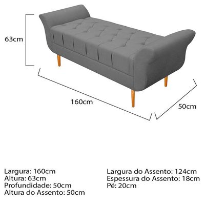 Recamier Estofado Ari 160 Cm Queen Corano Cinza Doce Sonho