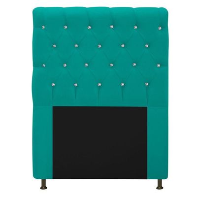 Cabeceira Estofada Cristal 90 Cm Solteiro Com Strass Suede Azul Turquesa - Doce Sonho Móveis