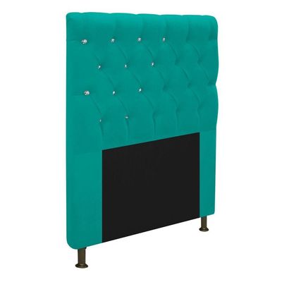 Cabeceira Estofada Cristal 90 Cm Solteiro Com Strass Suede Azul Turquesa - Doce Sonho Móveis
