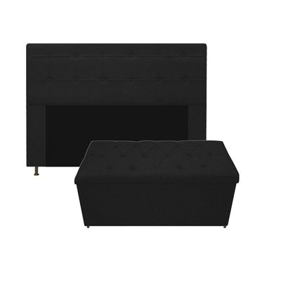 Kit Cabeceira Calçadeira Baú Estofada 195cm King Preto