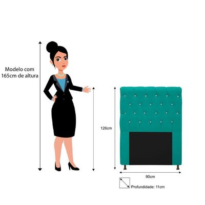 Cabeceira Estofada Cristal 90 Cm Solteiro Com Strass Suede Azul Turquesa - Doce Sonho Móveis