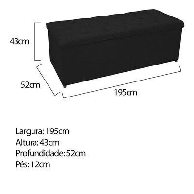 Kit Cabeceira Calçadeira Baú Estofada 195cm King Preto