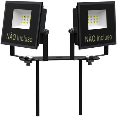Suporte Refletor 2 Espetos Estacas Chão Jardim - Preto