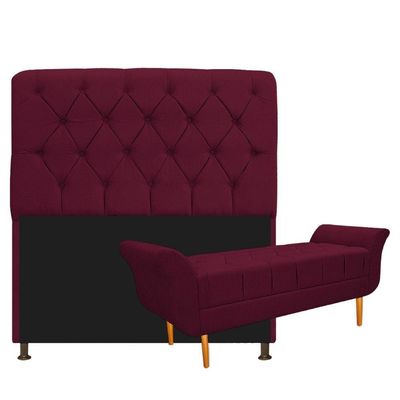 Cabeceira Lady e Recamier Ari 90Cm Solteiro Suede Bordô