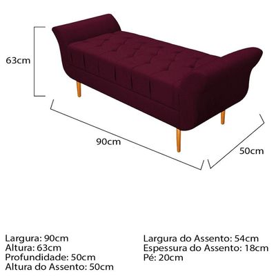 Cabeceira Lady e Recamier Ari 90Cm Solteiro Suede Bordô