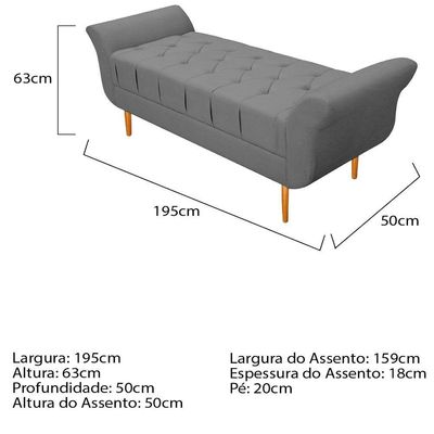 Cabeceira Lady e Recamier Ari 195 Cm King Size Cinza