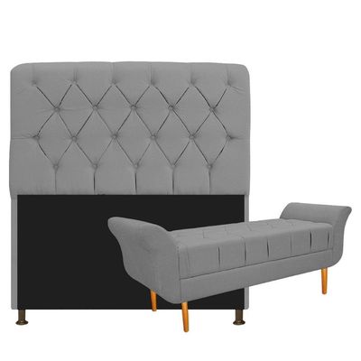 Cabeceira Lady e Recamier Ari 195 Cm King Size Cinza