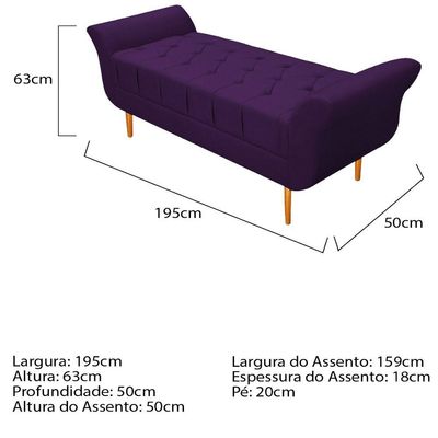 Cabeceira Lady e Recamier Ari 195 Cm King Size Suede Roxo
