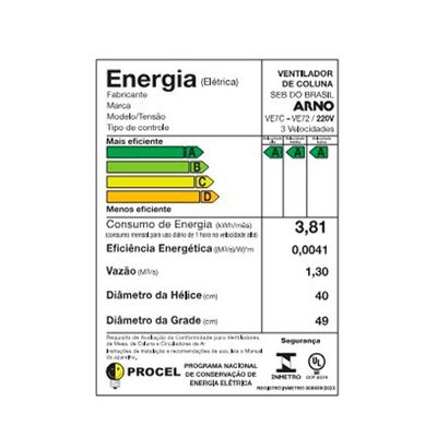 Ventilador De Coluna Arno 40cm X-Treme 7 VE7C Preto E Azul Escuro 220V