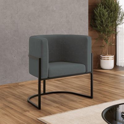 Kit 04 Poltronas Lua Sala Decorativa Base De Ferro Black Cinza