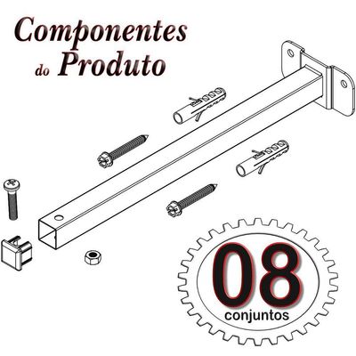 08 Suportes Refletor Base Reta Braço 50 Cm 8 Cjts - Preto