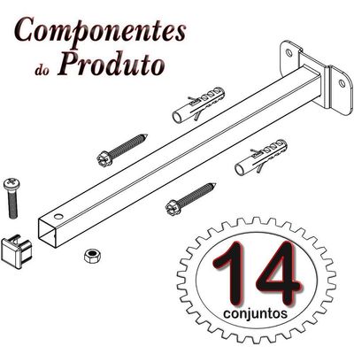 14 Suportes Refletor Base Reta Braço 50 Cm 14 Cjts - Preto