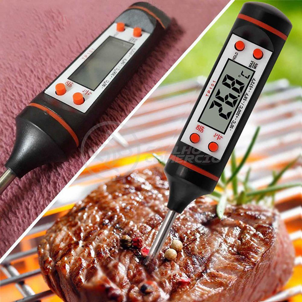 Termômetro Culinário Cozinha Digital Com Espeto Alimentos E Líquidos Mede -50ºc A +300ºc