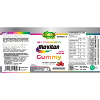 Gummy Multivitamínico Sabor Framboesa Unilife 30 Gomas