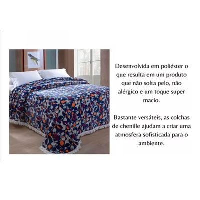 Colcha Chenille Canelada Rafaella 220x240cm Toque Super Macio Azul Jolitex