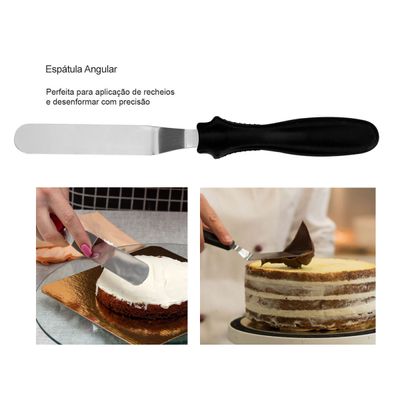 Espatula para Bolo Reta Angular Ponta Fina Inox Confeitaria