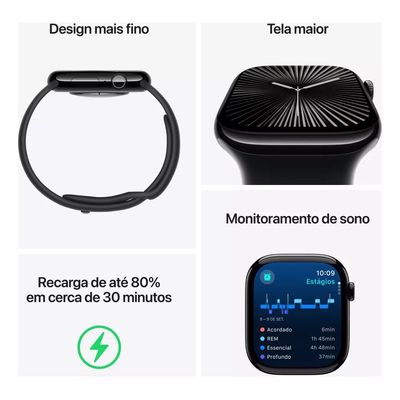 Apple Watch Series 10 (GPS 46 mm) Caixa Prateada em Alumínio com Pulseira Esportiva Azul (Denim)