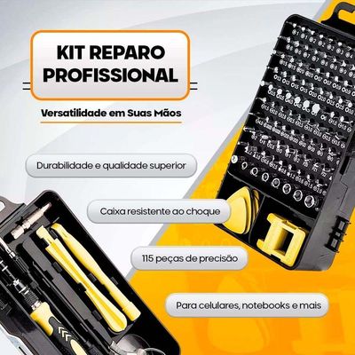 Kit Ferramentas 115 Peças Jogo Mini Chaves Precisão Multiuso Celular Notebook Tablet Bom-3114
